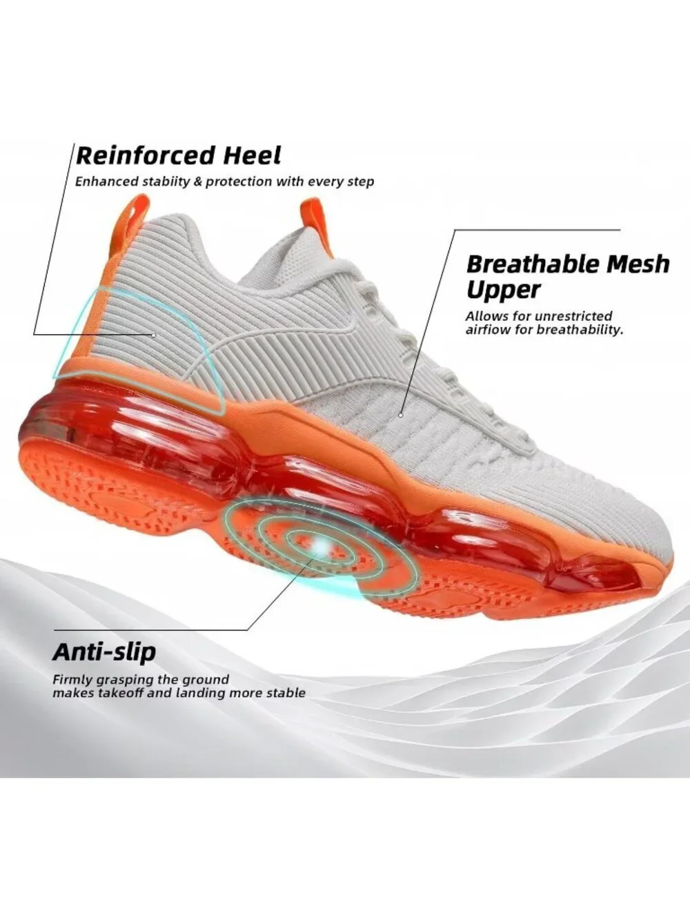 Women's Grey Orange Walking Air Cushion Breathable Mesh Athletic Sneaker Shoes